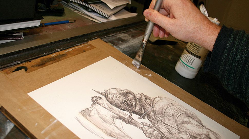 A man drawing a image